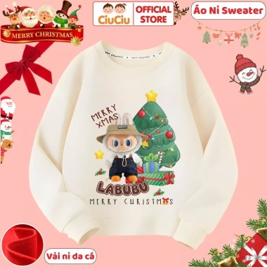 Áo Nỉ Sweater Giáng Sinh Bé Trai & Gái - Labubu Noel CIUCIU KID, Vải Da Cá Ấm, Giá 160k