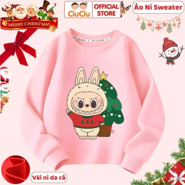 Áo Nỉ Sweater Giáng Sinh Bé Trai & Gái - Labubu Noel CIUCIU KID, Vải Da Cá Ấm, Giá 160k