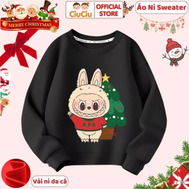 Áo Nỉ Sweater Giáng Sinh Bé Trai & Gái - Labubu Noel CIUCIU KID, Vải Da Cá Ấm, Giá 160k