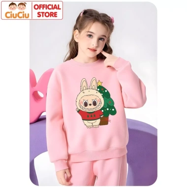 Áo Nỉ Sweater Giáng Sinh Bé Trai & Gái - Labubu Noel CIUCIU KID, Vải Da Cá Ấm, Giá 160k