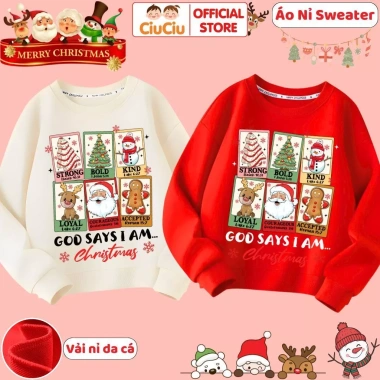 Áo Nỉ Sweater Merry Christmas cho Bé, CIUCIU KID, Vải Nỉ Da Cá Mềm Mịn, Ấm Áp, 160k 2