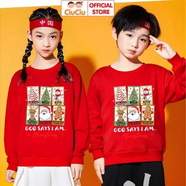 Áo Nỉ Sweater Merry Christmas cho Bé, CIUCIU KID, Vải Nỉ Da Cá Mềm Mịn, Ấm Áp, 160k 4