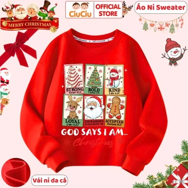 Áo Nỉ Sweater Merry Christmas cho Bé, CIUCIU KID, Vải Nỉ Da Cá Mềm Mịn, Ấm Áp, 160k 5