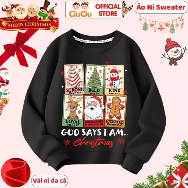 Áo Nỉ Sweater Merry Christmas cho Bé, CIUCIU KID, Vải Nỉ Da Cá Mềm Mịn, Ấm Áp, 160k 8