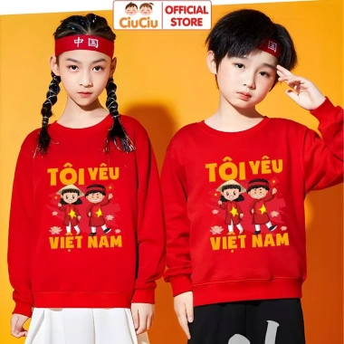 Áo Nỉ Sweater Tôi Yêu Việt Nam CIUCIU KID cho Bé Trai, Bé Gái – Vải Nỉ Da Cá Co Dãn 4 Chiều, Mềm Mại, Giữ Ấm, 160k