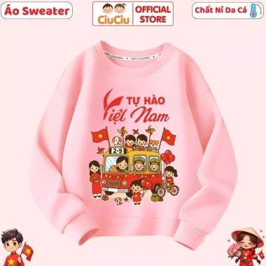 Áo Nỉ Sweater Tôi Yêu Việt Nam CIUCIU KID cho Bé Trai, Bé Gái – Vải Nỉ Da Cá Co Dãn 4 Chiều, Mềm Mại, Giữ Ấm, 160k