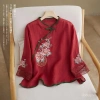 Áo Nữ Retro Vải Lanh Cotton Cổ Thêu Mandarin Nút Áo - Phong Cách Trung Hoa Mùa Hè 2.025