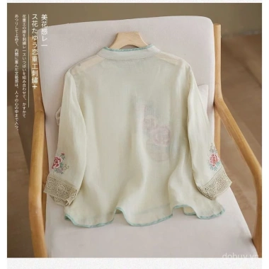 Áo Nữ Retro Vải Lanh Cotton Cổ Thêu Mandarin Nút Áo - Phong Cách Trung Hoa Mùa Hè 2.025 8
