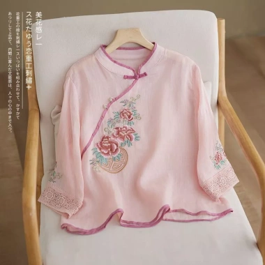 Áo Nữ Retro Vải Lanh Cotton Cổ Thêu Mandarin Nút Áo - Phong Cách Trung Hoa Mùa Hè 2.025 10