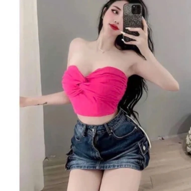 Áo ống form croptop xoắn ngực vải thun gân, tắm lụa cao cấp, big size, mút ngực 3