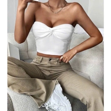 Áo ống form croptop xoắn ngực vải thun gân, tắm lụa cao cấp, big size, mút ngực 9