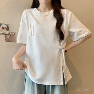 Áo phông ngắn tay cúc Tua Rua phong cách Trung Quốc mẫu mới mùa hè cỡ lớn tôn dáng gầy 5 Áo phông ngắn tay cúc Tua Rua phong cách Trung Quốc mẫu mới mùa hè cỡ lớn tôn dáng gầy 5