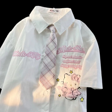 Áo Polo Mùa Hè Tay Ngắn Unisex Nét Mèo Đáng Yêu Phong Cách Nhật Bản Giá 391.392 VND