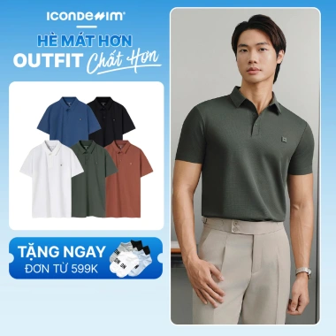 Áo polo nam PROCOOL ICONDENIM slim-fit, công nghệ hạt làm mát, co giãn 4 chiều, vải ít nhăn - 374k