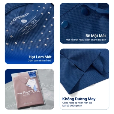 Áo polo nam PROCOOL ICONDENIM slim-fit, công nghệ hạt làm mát, co giãn 4 chiều, vải ít nhăn - 374k