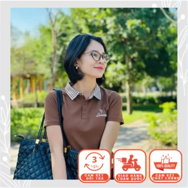 Áo Polo Nữ Nâu Cổ Caro Thanh Lịch, Dễ Mặc, Size 40-63kg - Giá 120.900₫