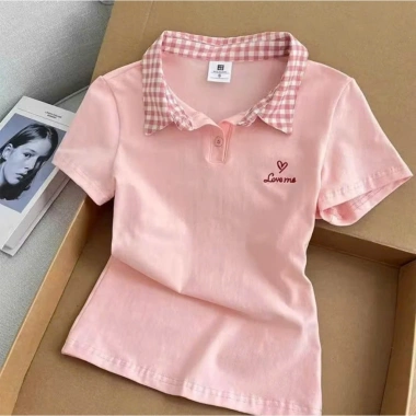 Áo Polo Nữ Trắng Cổ Caro Thêu Chữ Nổi Vải Thun Co Giãn Size 40-63kg 120.900 VND