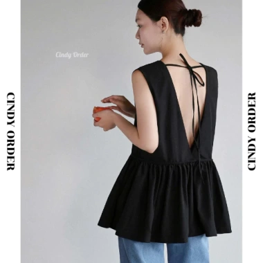 Áo Sát Nách Nữ Somi Top CINDY ORDER Peplum Cut Out Sau Lưng Cotton Hàn Dày Dặn - Giá 390k (Giảm từ 468k)