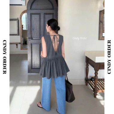 Áo Sát Nách Nữ Somi Top CINDY ORDER Peplum Cut Out Sau Lưng Cotton Hàn Dày Dặn - Giá 390k (Giảm từ 468k)