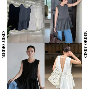 Áo Sát Nách Nữ Somi Top CINDY ORDER Peplum Cut Out Sau Lưng Cotton Hàn Dày Dặn - Giá 390k (Giảm từ 468k)