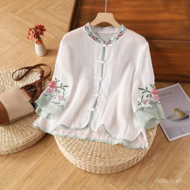 Áo Sơ Mi Cardigan Trung Hoa Vải Lanh Cotton Thêu Nữ Giá ưu đãi 213.681 VND 2
