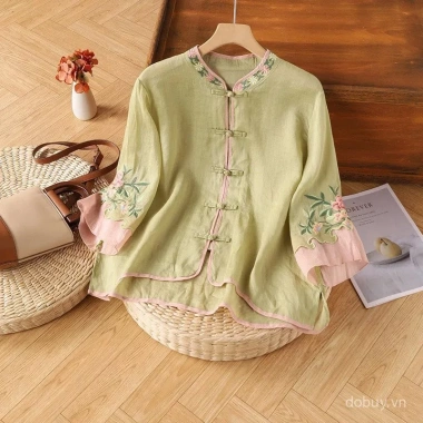 Áo Sơ Mi Cardigan Trung Hoa Vải Lanh Cotton Thêu Nữ Giá ưu đãi 213.681 VND 7