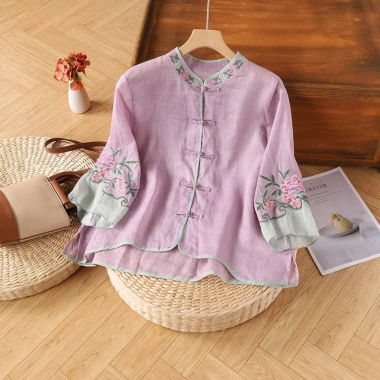 Áo Sơ Mi Cardigan Trung Hoa Vải Lanh Cotton Thêu Nữ Giá ưu đãi 213.681 VND 10