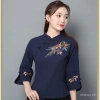 Áo sơ mi cổ đứng phong cách dân tộc Trung Quốc, thêu tay, vải lanh cotton - Giá 648.950₫ 2