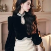 Áo Sơ Mi Đen Cao Cấp Đứng Cổ Dài Tay Nữ - Thiết Kế Độc Đáo, Giá Giảm Đặc Biệt 199k