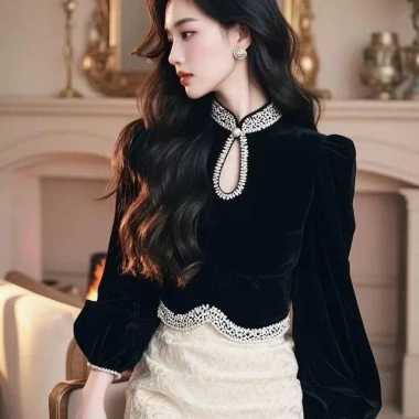 Áo Sơ Mi Đen Cao Cấp Đứng Cổ Dài Tay Nữ - Thiết Kế Độc Đáo, Giá Giảm Đặc Biệt 199k 3