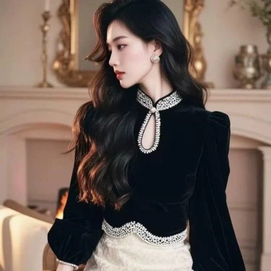 Áo Sơ Mi Đen Cao Cấp Đứng Cổ Dài Tay Nữ - Thiết Kế Độc Đáo, Giá Giảm Đặc Biệt 199k 4
