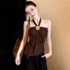 Áo sơ mi không tay voan hoa hồng đỏ, dây cổ kiểu trà phong cách mùa hè - giảm giá 22% chỉ 203.419₫ 6