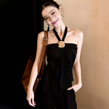 Áo sơ mi không tay voan hoa hồng đỏ, dây cổ kiểu trà phong cách mùa hè - giảm giá 22% chỉ 203.419₫