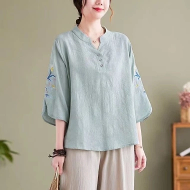 Áo sơ mi lanh phong cách Trung Hoa cotton mát mẻ, giá chỉ 203.974₫ mùa hè 9