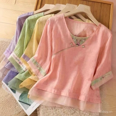 Áo sơ mi mỏng retro Trung Hoa mùa Hè 2.025 - Vải cotton jacquard thoáng mát