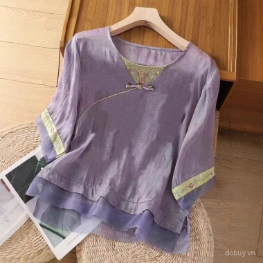 Áo sơ mi mỏng retro Trung Hoa mùa Hè 2.025 - Vải cotton jacquard thoáng mát