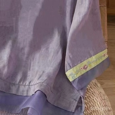 Áo sơ mi mỏng retro Trung Hoa mùa Hè 2.025 - Vải cotton jacquard thoáng mát