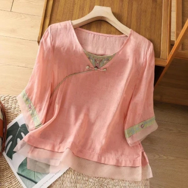Áo sơ mi mỏng retro Trung Hoa mùa Hè 2.025 - Vải cotton jacquard thoáng mát