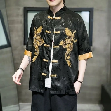 Áo sơ mi nam vintage Trung Hoa, tay ngắn button-up, thoáng khí mùa hè - 481.645 VND