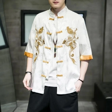 Áo sơ mi nam vintage Trung Hoa, tay ngắn button-up, thoáng khí mùa hè - 481.645 VND