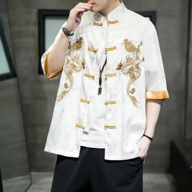 Áo sơ mi nam vintage Trung Hoa, tay ngắn button-up, thoáng khí mùa hè - 481.645 VND