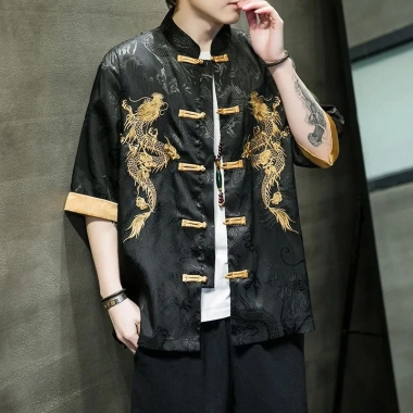 Áo sơ mi nam vintage Trung Hoa, tay ngắn button-up, thoáng khí mùa hè - 481.645 VND