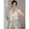 Áo sơ mi nữ hè tay ngắn chống nắng, jacquard mỏng Trung Hoa, phù hợp áo choàng 2