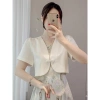 Áo sơ mi nữ hè tay ngắn chống nắng, jacquard mỏng Trung Hoa, phù hợp áo choàng 3
