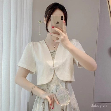 Áo sơ mi nữ hè tay ngắn chống nắng, jacquard mỏng Trung Hoa, phù hợp áo choàng