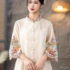Áo Sơ Mi Nữ Thêu Trung Hoa Mùa Hè 2.025 - Lá Sen Retro, Vải Lanh Cotton, Giá 250k