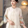 Áo Sơ Mi Nữ Thêu Trung Hoa Mùa Hè 2.025 - Lá Sen Retro, Vải Lanh Cotton, Giá 250k 6