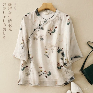 Áo sơ mi nữ Trung Hoa vintage, vải lanh cotton mát mẻ mùa hè - Giá 405.454₫