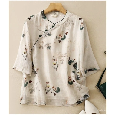 Áo sơ mi nữ Trung Hoa vintage, vải lanh cotton mát mẻ mùa hè - Giá 405.454₫