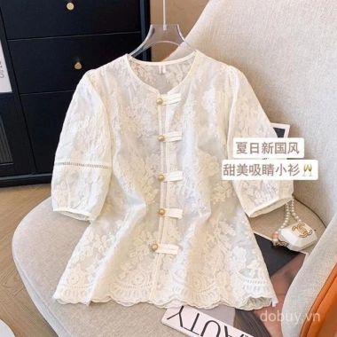 Áo sơ mi tay ngắn ren 2.025 thiết kế độc đáo nút ếch thời trang giảm giá 21% 3
